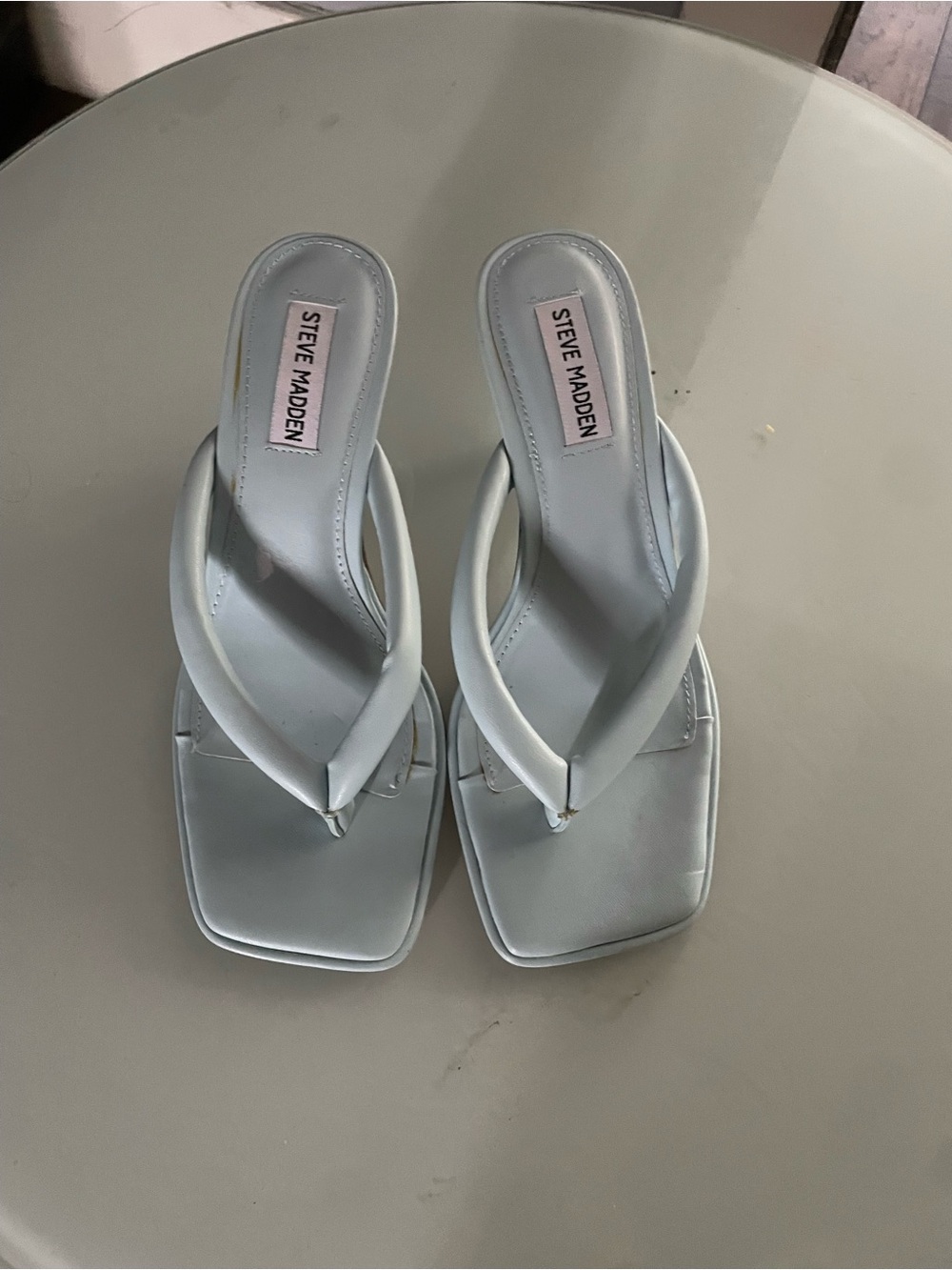 Steve Madden Pale Blue Square-Toe Heeled Thong Sandals